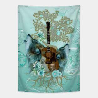 Awesome steampunk guitar with wolves Tapestry