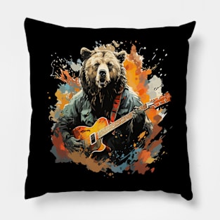 Grizzly Bear Playing Guitar Pillow