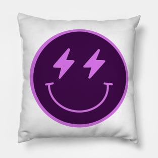 Lightning Smiley Face Neon Purple Pillow