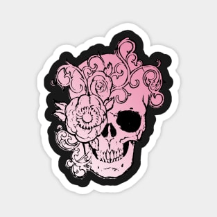 Filigree Skull Pink Fade With Flower Original Art T-Shirt Magnet