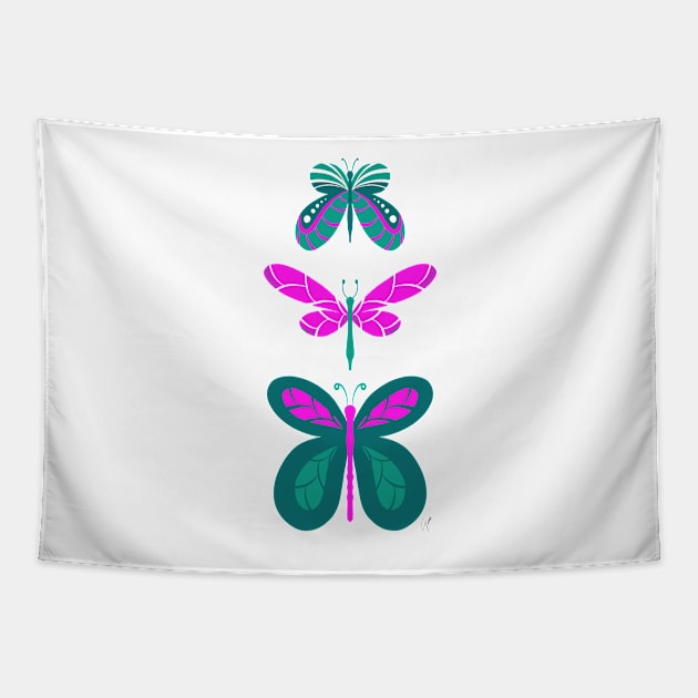 Butterflies Pink Turquoise Tapestry by GinColorist