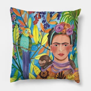 Frida Kahlo and her parrots Pillow