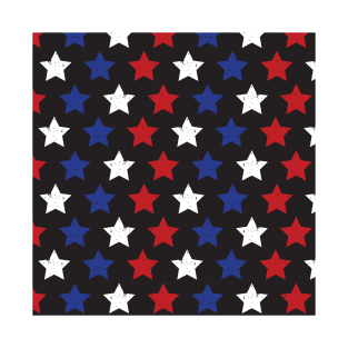 Stars Blue Red White On Black T-Shirt