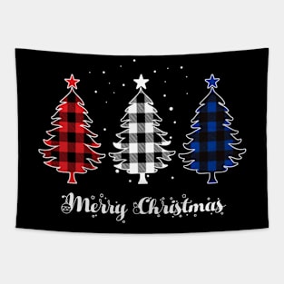 Merry Christmas Trees Red White Blue Plaid Xmas Gift Tapestry