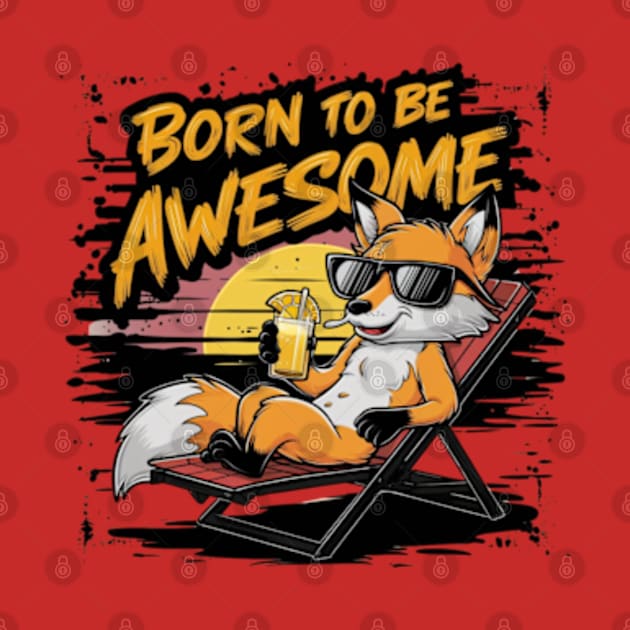 vector illustration fox wearing sunglasses and lounging on a beach chair. (3) by YolandaRoberts