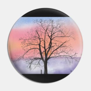 Winter Walnut Tree Silhouette in Sunrise Pin