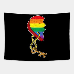 Matching Half Heart Gay Pride Lgbt Q Flag Couple Lock Love Tapestry