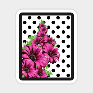 Magenta Daisy Flowers Polka Dot Magnet