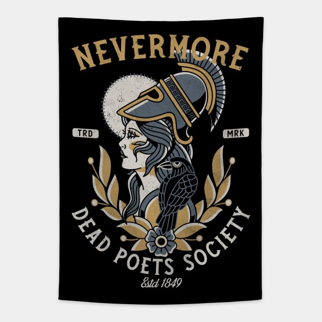 Nevermore Dead Poets Society - Vintage Distressed Traditional Tattoo Tapestry by Nemons
