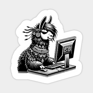 Punk Rock Goth Llama on Computer Vintage Style Magnet