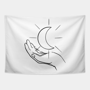 Hand holding moon Tapestry