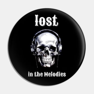 skull with headphones lost in the melodies Pin