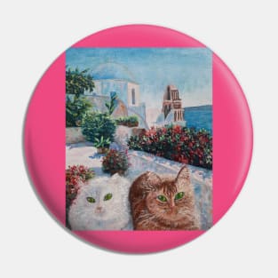 Santorini cats Oil painting Pin