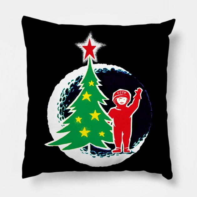 Soviet New Year in Space, Space Christmas Soviet Pillow by ArtFay