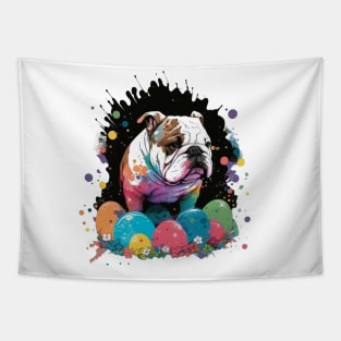 Bulldog Spring Easter Egg Watercolor Splatter Painting Pet Art Tapestry