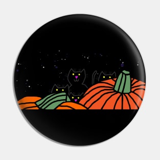 Two Pumpkins and Four Cats at Halloween Pin