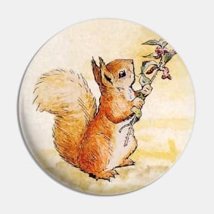 “Squirrel Nutkin Holds a Flowering Branch” by Beatrix Potter Pin