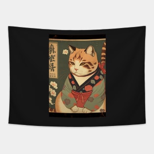 Brown cat with green robe - Japanese style Tapestry