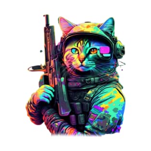 Funny Cat Kitty Pew Gun Meme Rifle Tee T-Shirt