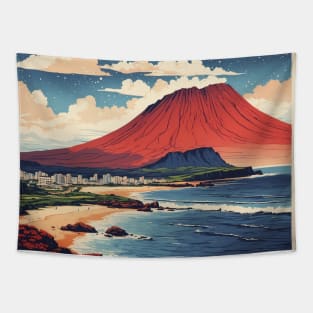 Jeju Island South Korea Starry Night Travel Tourism Retro Vintage Tapestry