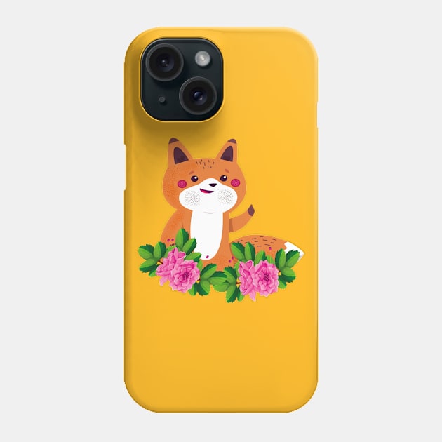 Cute Fox Animals Flower Phone Case by JeffDesign