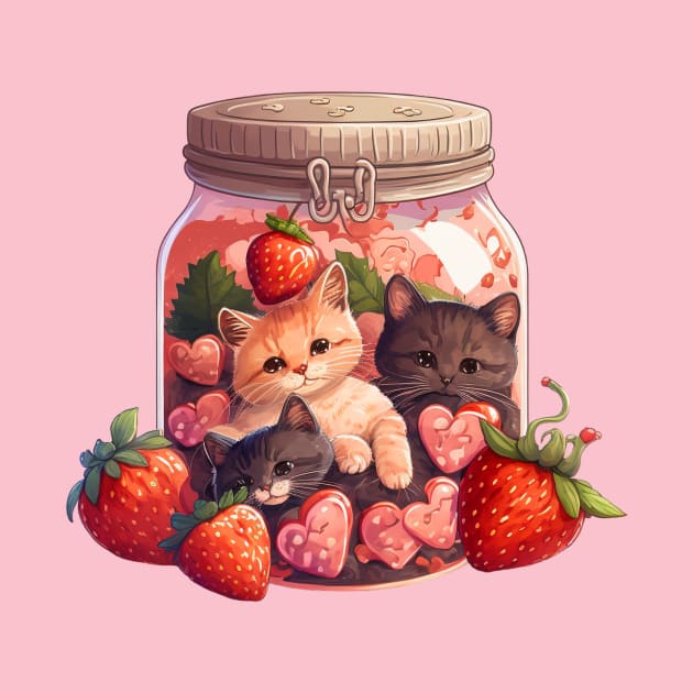 Strawberry Jam Kitten Cottagecore by UnrealArtDude