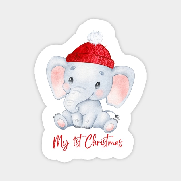 Baby's First Christmas, New Baby Elephant Gift Christmas, 1st Christmas for Baby Magnet by Sruthi