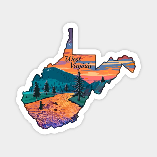 West Virginia Fly Fishing State River Sunset by TeeCreations Magnet by TeeCreations