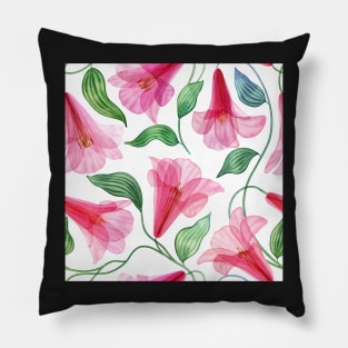 Pink tropical transparent flowers floral ornament. Lapageria flower watercolor print. Exotic Translucent floral composition Pillow