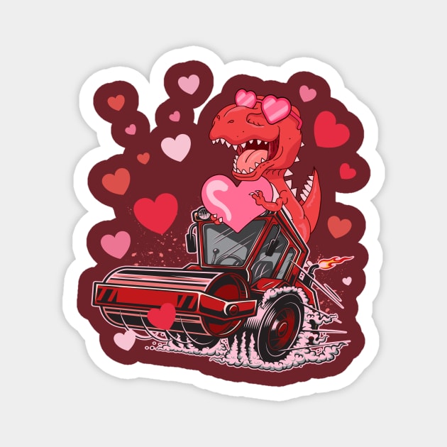 Valentines Day Kids Dinosaur Ridding Truck Hearts Magnet by WestKnightTees