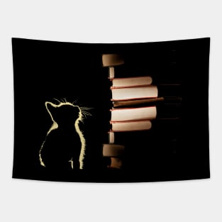 Vintage Cat and Books for cat lover Reading Tapestry