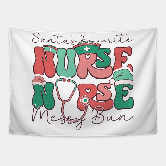 Santa's Favorite Nurse Messy bun Tapestry by MZeeDesigns