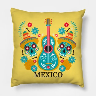 Viva la Vida quote. Dia de los muertes skull. Mexico city. Pillow