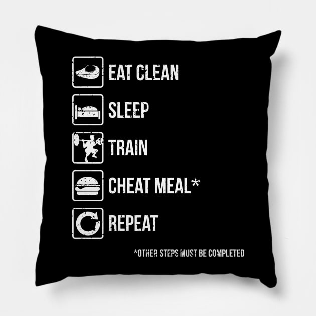 Eat Clean, Sleep, Train, Cheat Meal, Repeat Pillow by CCDesign