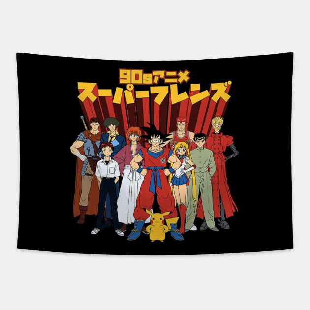 90s Anime Friends - Anime And Manga - Tapestry | TeePublic 90s Anime Friends - Anime And Manga - Tapestry | TeePublic