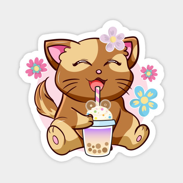 Kawaii Japanese Anime Cat Bubble Tea - Neko Kitty Drawing by DNT