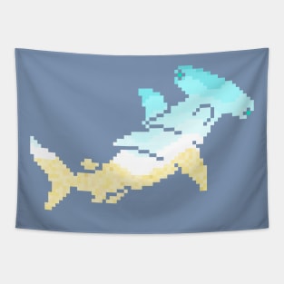 Modern Pixel Sea Hammerhead Shark Tapestry