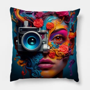 "Techno-Gaze: Cyber-Eye Fusion of Colors" Pillow