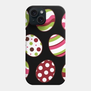 Egg Pattern | Pink Green | Stripes Clouds Flowers Dots | Black Phone Case