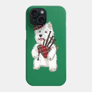 Westie playing a bagpipe Phone Case