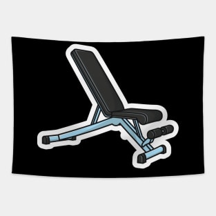 Gym Weight Bench Sticker For Exercise vector illustration. Body fitness objects icon concept. Adjustable weight bench with barbell sticker design icon with shadow. Tapestry