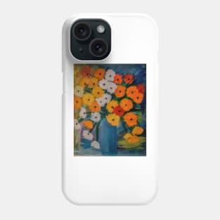 Some abstract flowers red and orange and white flowers in a glass vase Phone Case