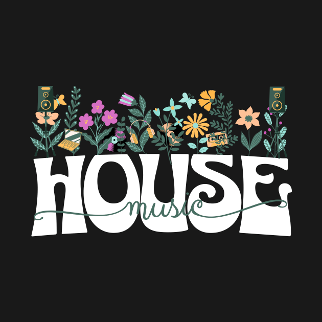 HOUSE MUSIC  - Beats In Bloom (white/green/purple) by DISCOTHREADZ 
