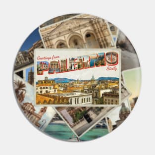 Greetings from Palermo in Sicily Italy Vintage style retro souvenir Pin