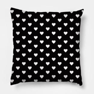 Jet Black and White Heart Pattern Pillow