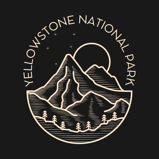 Yellowstone National Park Lineart Mountains by Foxxy Merch