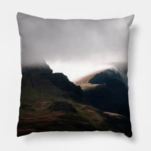 Cloudfall - cloud passes over the Trotternish Ridge on Isle of Skye, Scotland Pillow