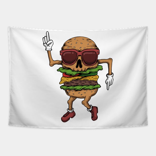 Skull Burger dancing Tapestry by Mako Design 