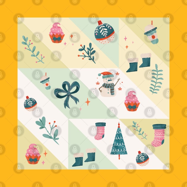 Christmas Patterns | Pink Ice Cream And Snowman by i am Cuta