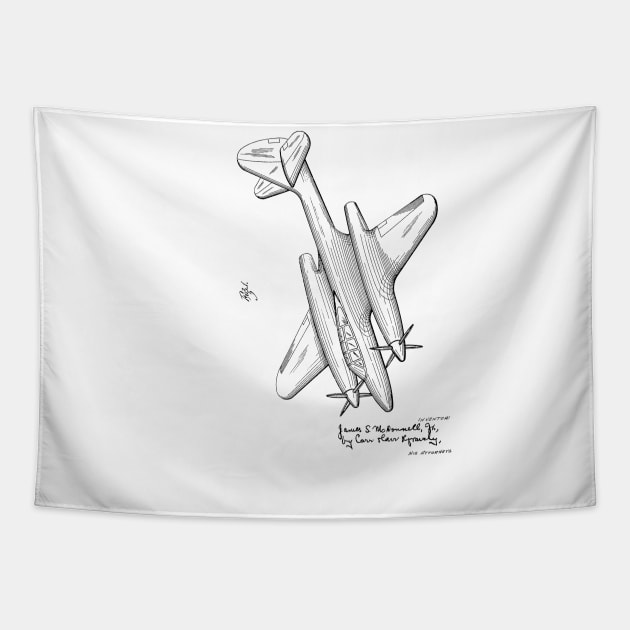 Pursuit Airplane Vintage Patent Hand Drawing Tapestry by TheYoungDesigns